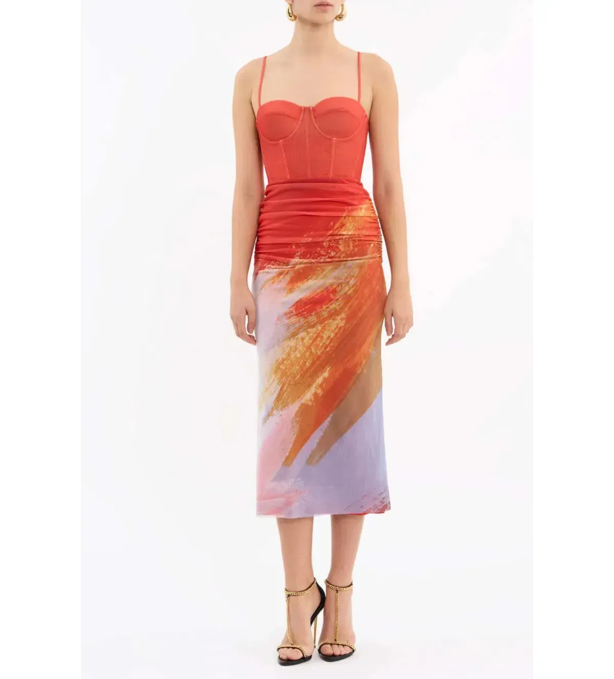 Rebecca Vallance Frida Corset Midi Dress Sunset Orange Size 6 AU - Image 1