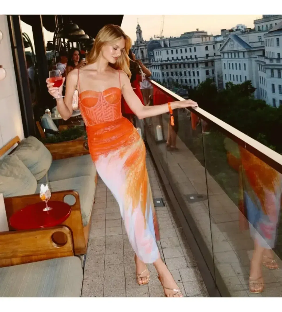 Rebecca Vallance Frida Corset Midi Dress Sunset Orange Size 6 AU - Image 3