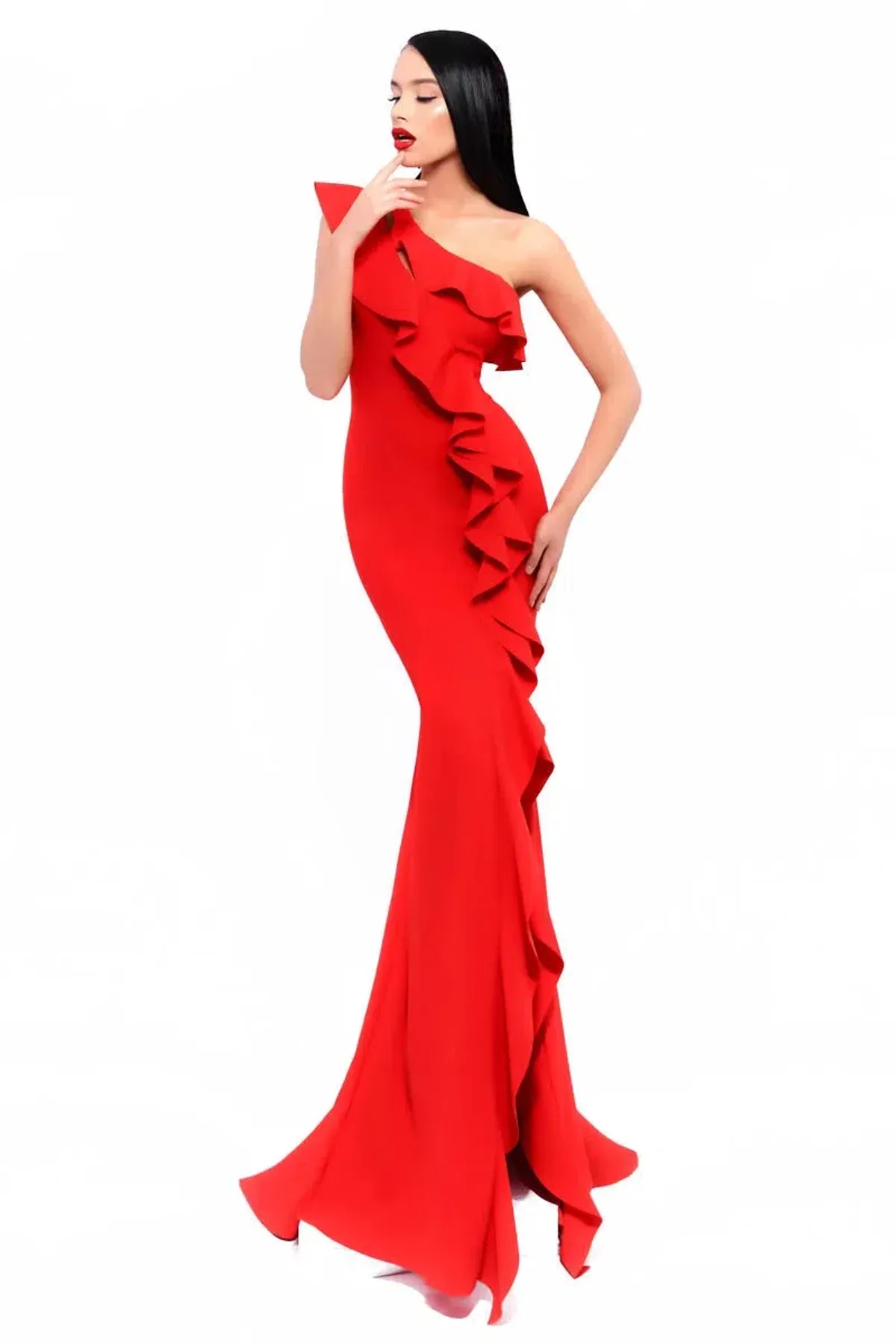 Tarik Ediz Couture Jimmy Corset 93339 Maxi Gown Red Size 8 - Image 2