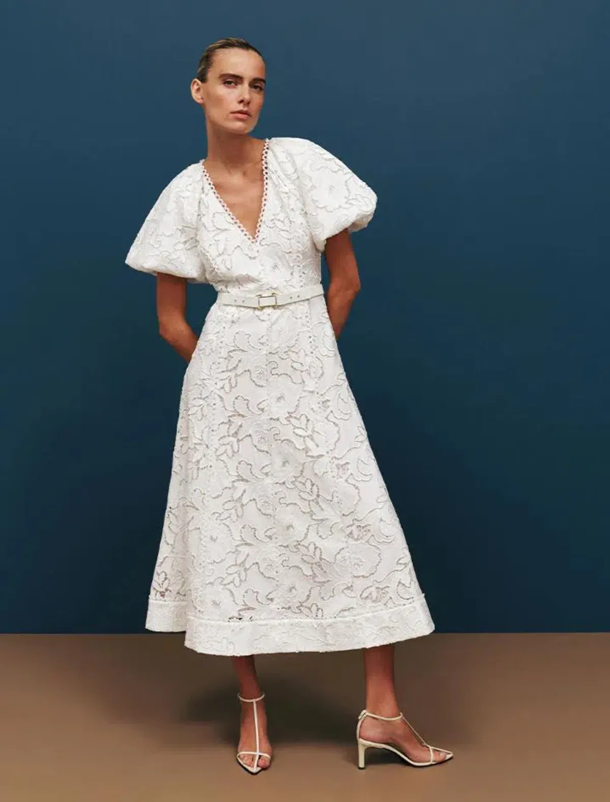 Rebecca Vallance Ginger Puff Sleeve Midi Dress Ivory White Size 6 AU - Image 1