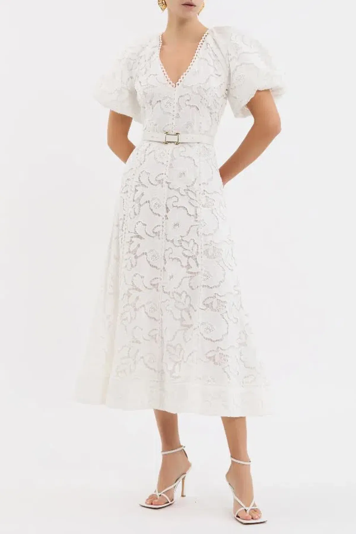 Rebecca Vallance Ginger Puff Sleeve Midi Dress Ivory White Size 6 AU - Image 5