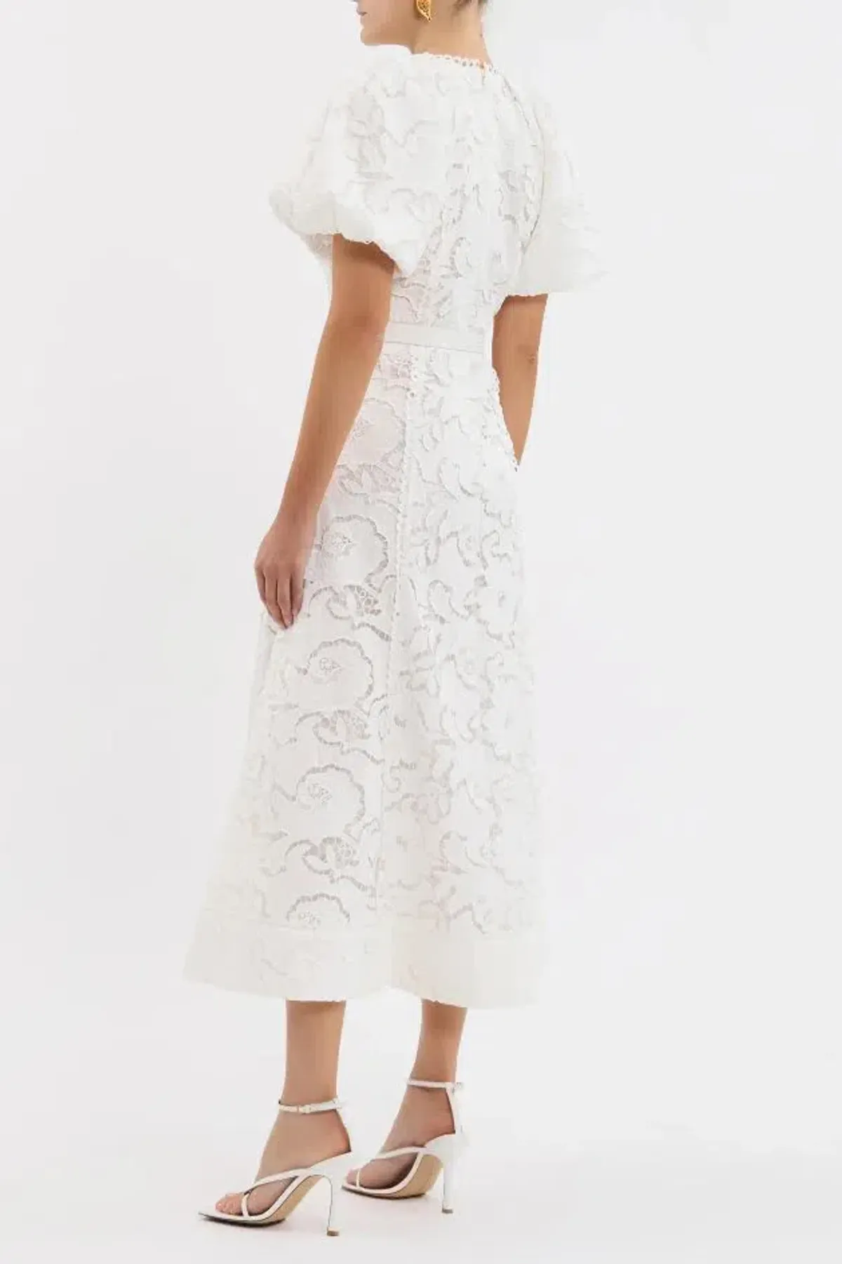 Rebecca Vallance Ginger Puff Sleeve Midi Dress Ivory White Size 6 AU - Image 2