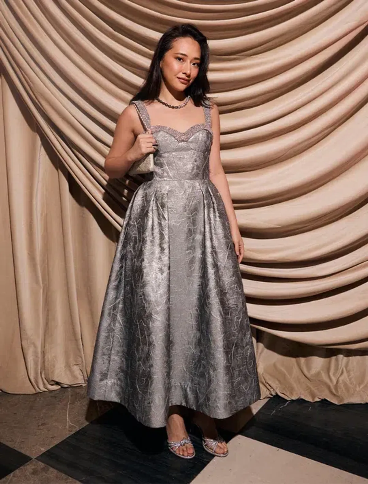 Rebecca Vallance Sterling Midi Dress Silver Size 12 AU - Image 1