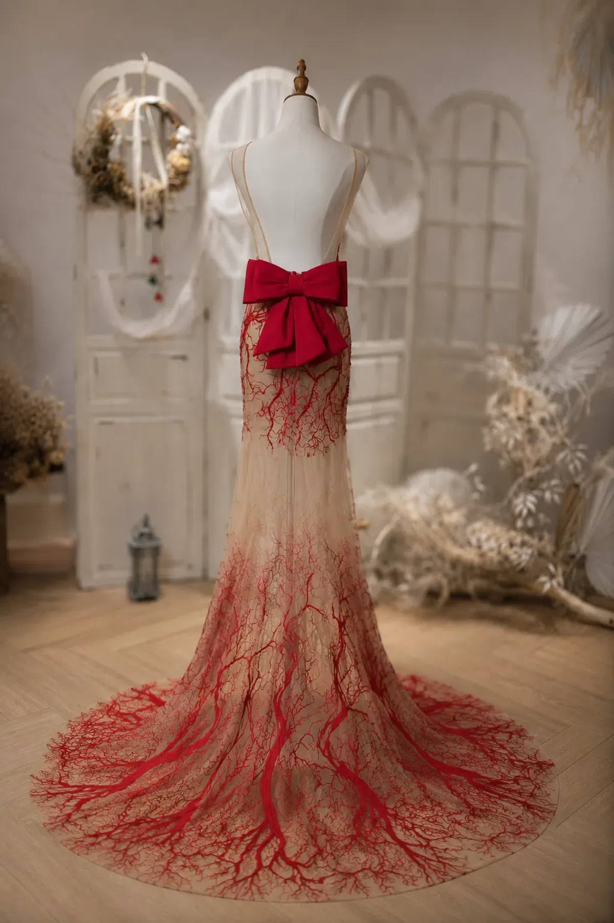 Tarik Ediz Coutre Coral Embroidered Mermaid Maxi Gown Red Size 6 - Image 2