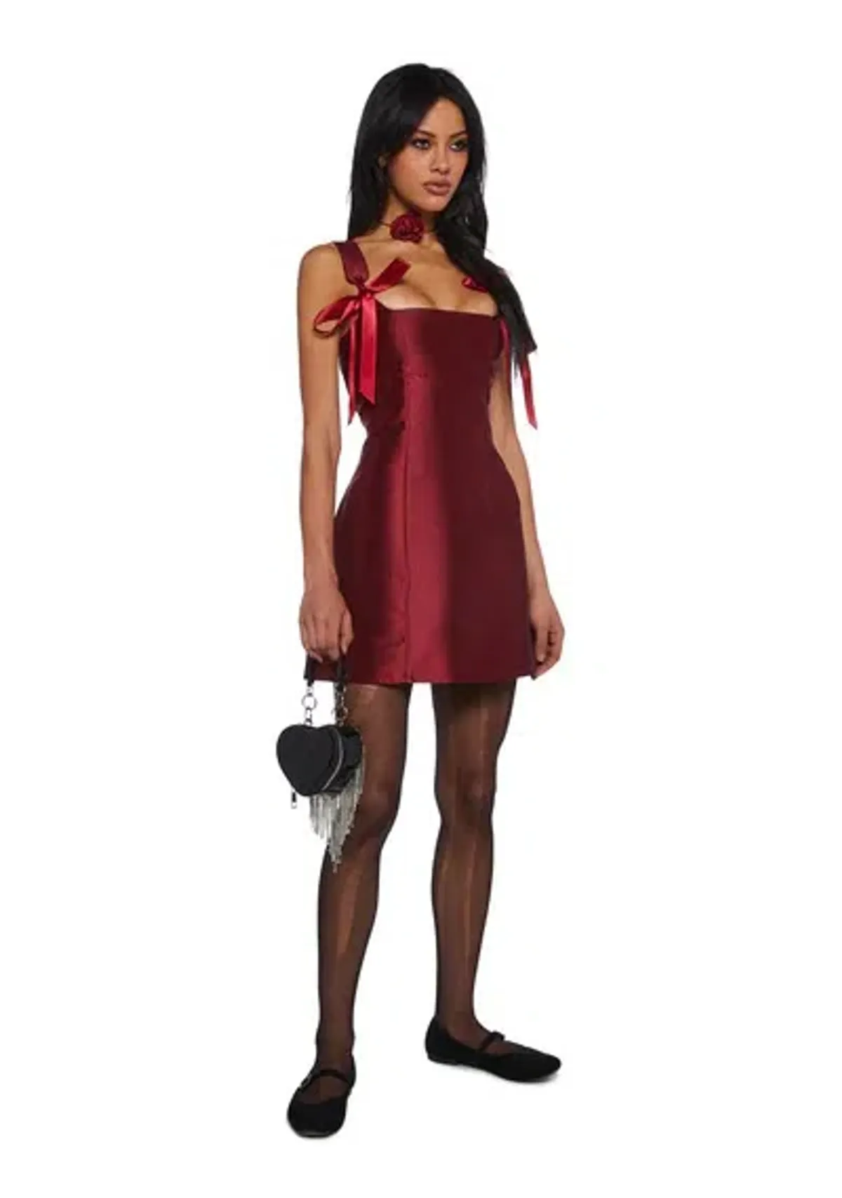 Current Mood Pixie Stardust Burgundy Satin Mini Dress Size 8 / S - Image 2