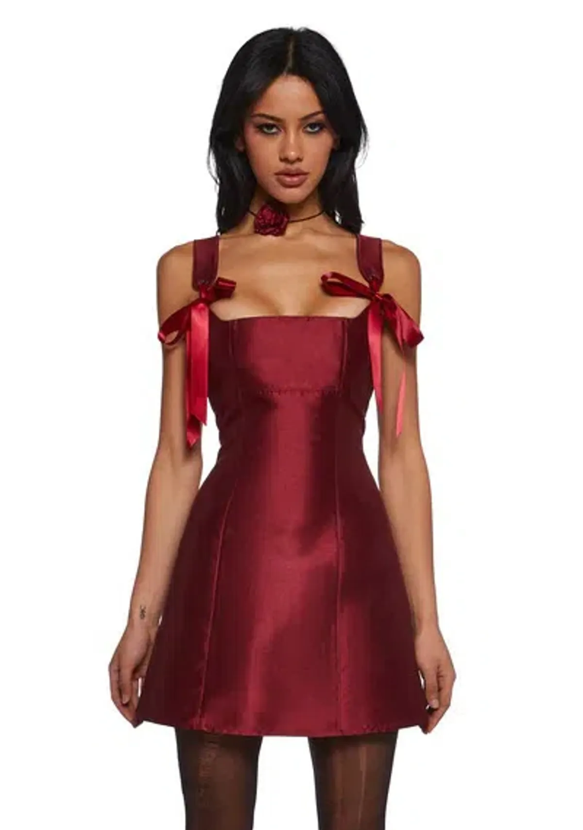 Current Mood Pixie Stardust Burgundy Satin Mini Dress Size 8 / S - Image 1