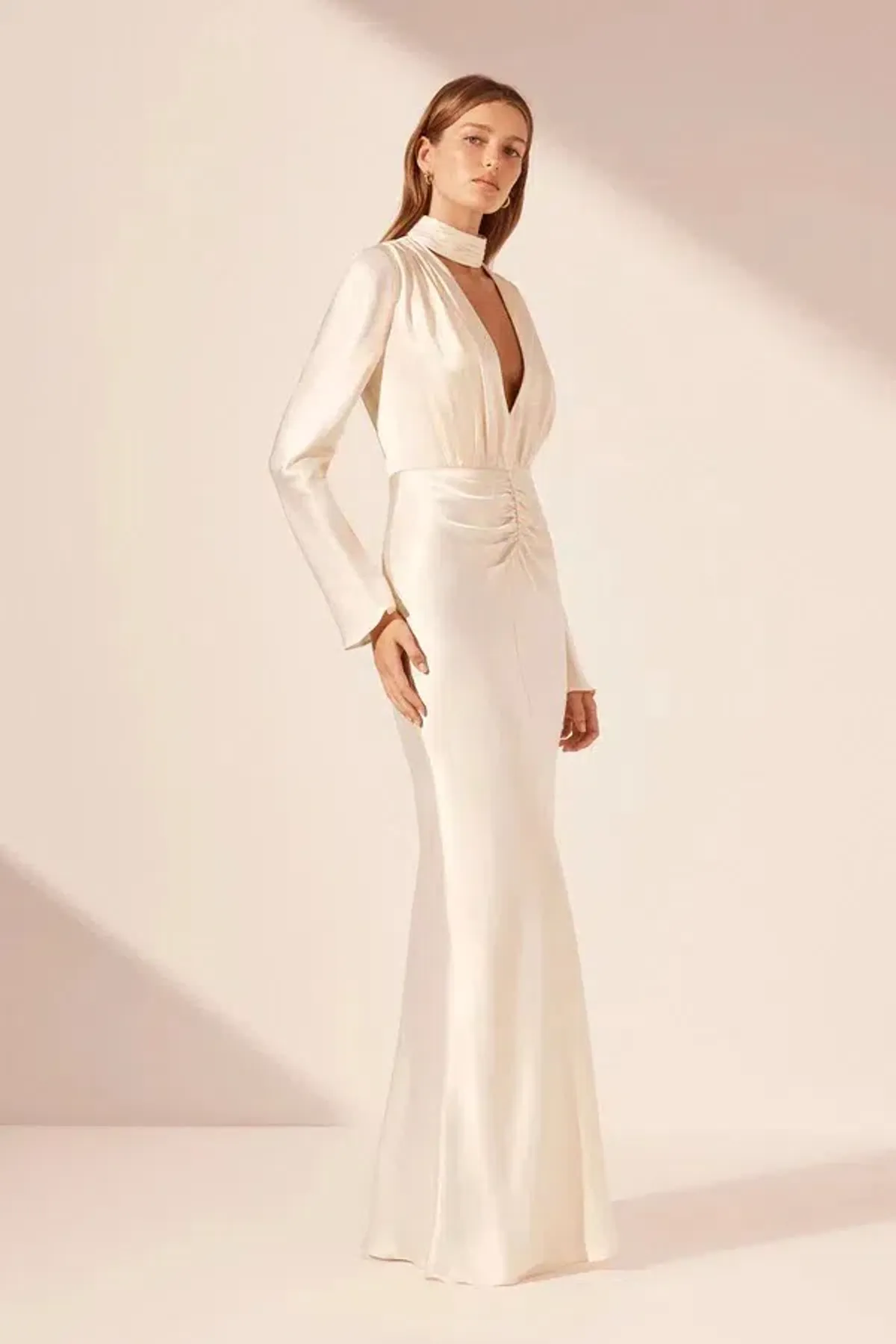 Shona Joy La Lune Plunged Long Sleeve Maxi Cream Size 6 - Image 2