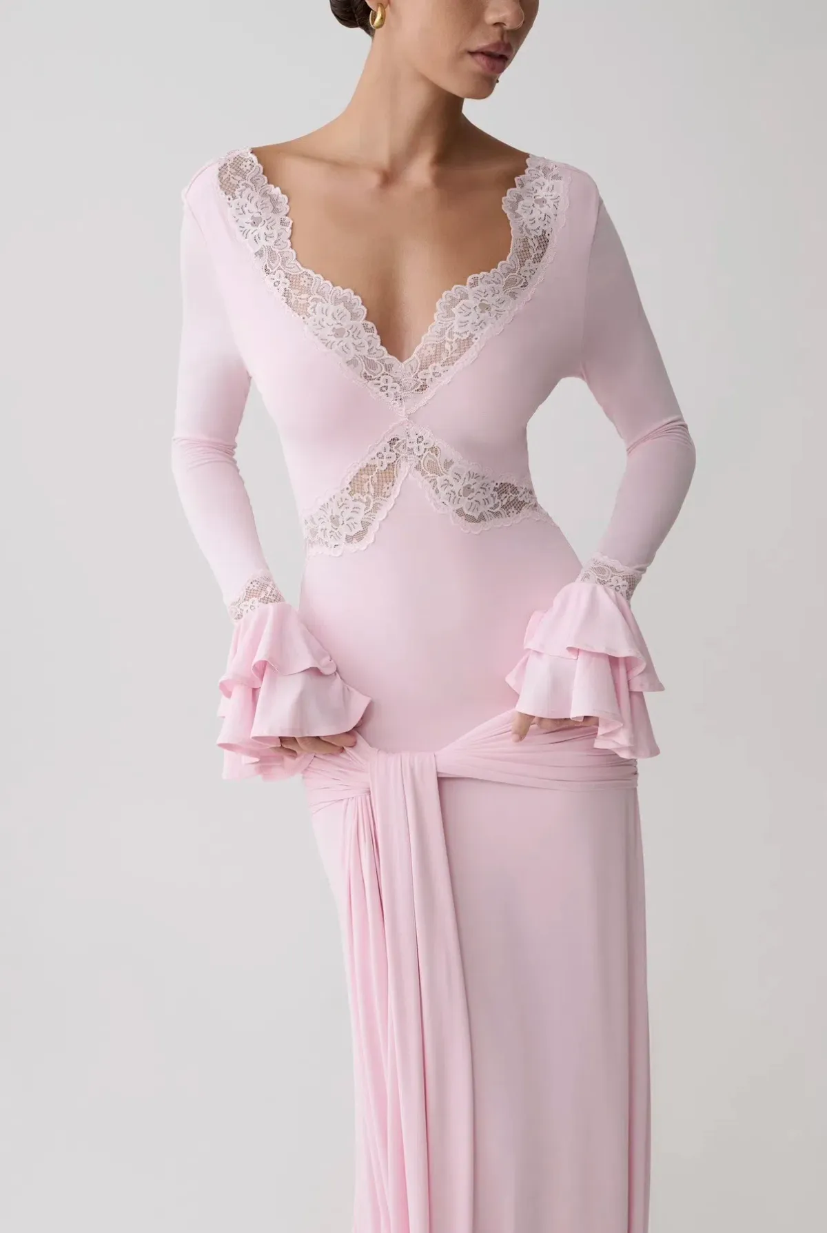 Meshki Electra Lace Maxi Dress - Ballet Pink size M (10) - Image 4