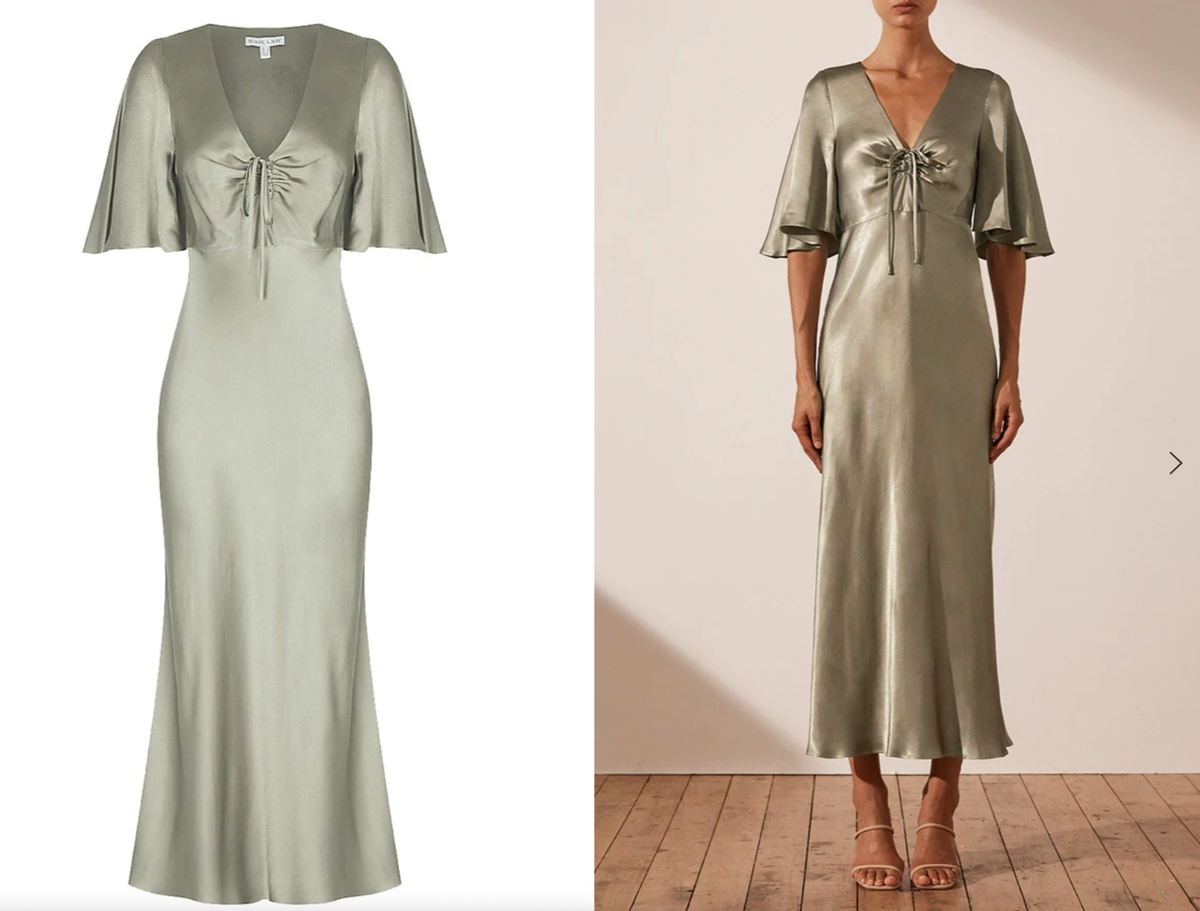Shona Joy - LA LUNE FLUTTER SLEEVE MIDI DRESS - SAGE size 10 - Image 2