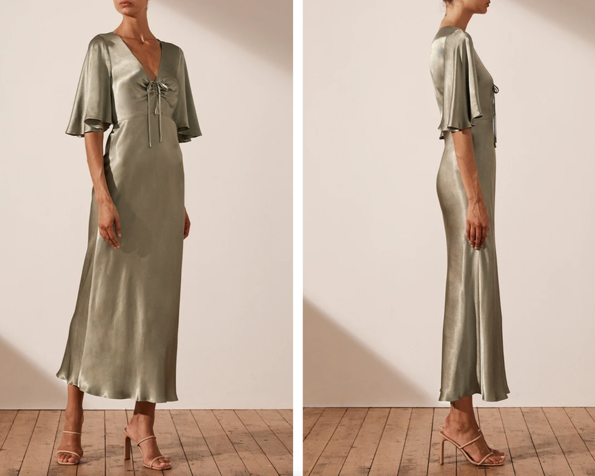 Shona Joy - LA LUNE FLUTTER SLEEVE MIDI DRESS - SAGE size 10 - Image 3