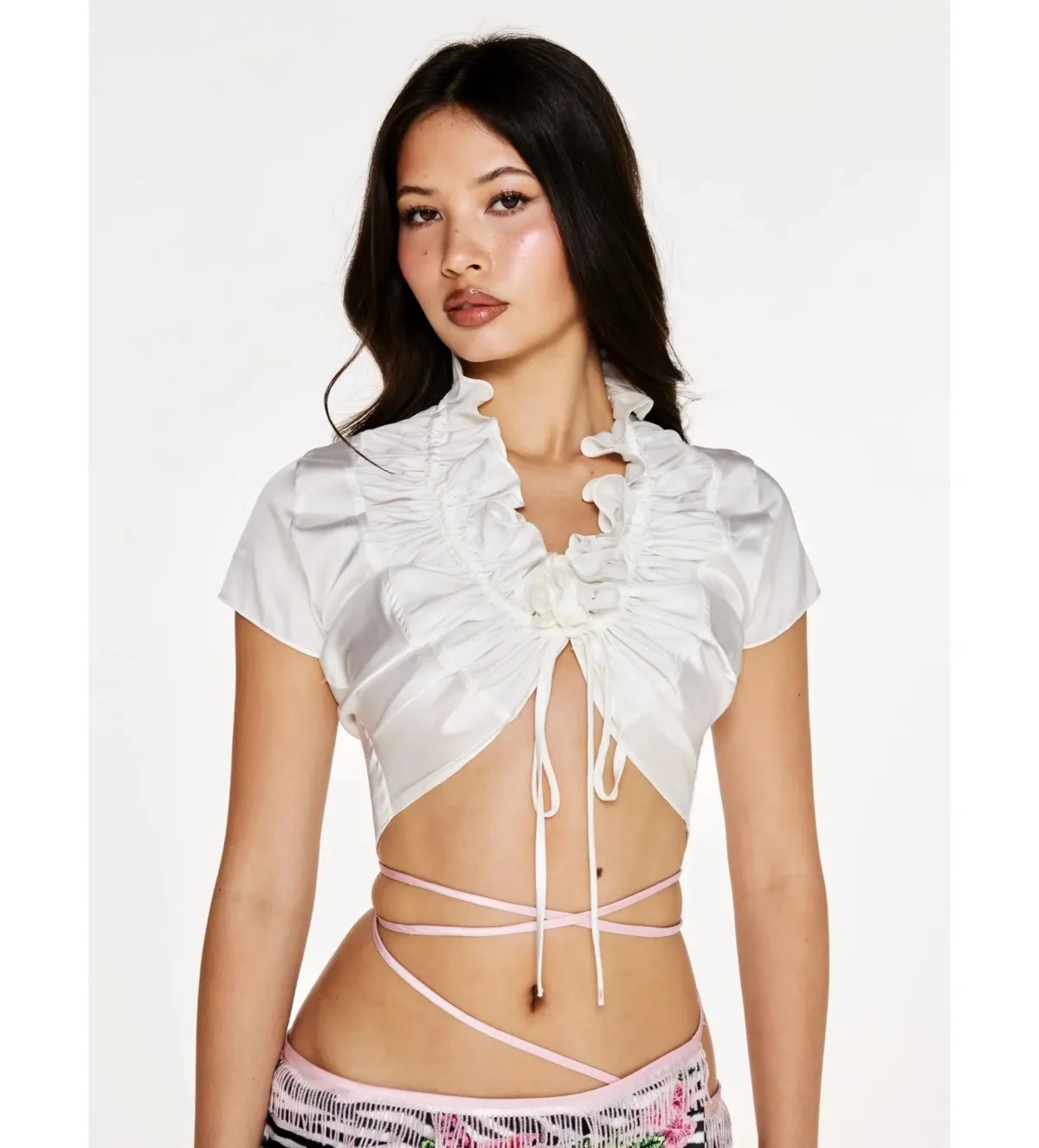 Malimarea Muk Ruffle White Crop Top Size 8 - Image 1