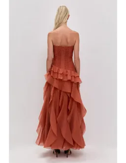 🧡 AJE Canyon Gown Size 10 in Coral Clay / Rust Brown / Orange Maxi Dress🧡 for rent on The Volte - image 3