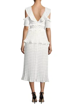 Self Portrait Monochrome Striped Pleated Midi Cocktail Dress White/Striped Size 10 for rent on The Volte - image 2
