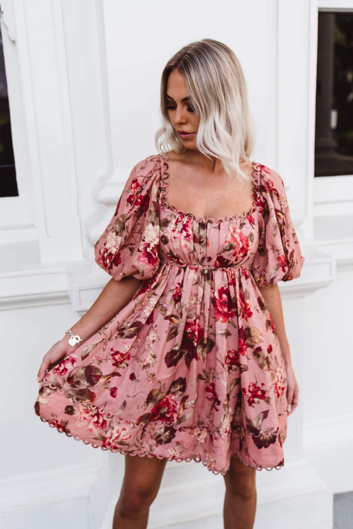 Zimmermann Cassia Scallop Mini Dress in Floral Musk Size 0 / AU 8 - Image 4