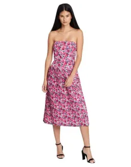 By Johnny Strapless Pleat Midi Dress in Crimson Cotton Candy Floral Size 6 for rent on The Volte - image 1