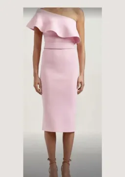 Scanlan Theodore Crepe Knit Ruffle Dress Pink Size 10 for rent on The Volte - image 1