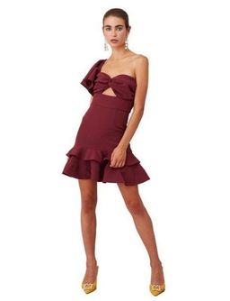 Keepsake the Label Delight Asym Mini Dress Burgundy Size M for rent on The Volte - image 1