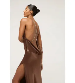 Michael Lo Sordo Lou Lou Gathered Bias Slip Maxi Dress Brown Size for rent on The Volte - image 3