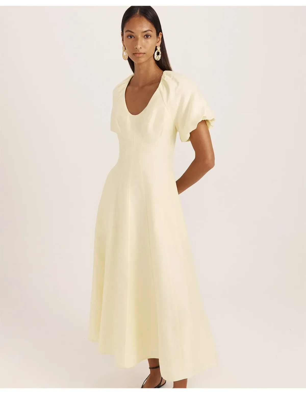 Saba Neve Linen Blend Panel Midi Dress Cream Size 8 - Image 3