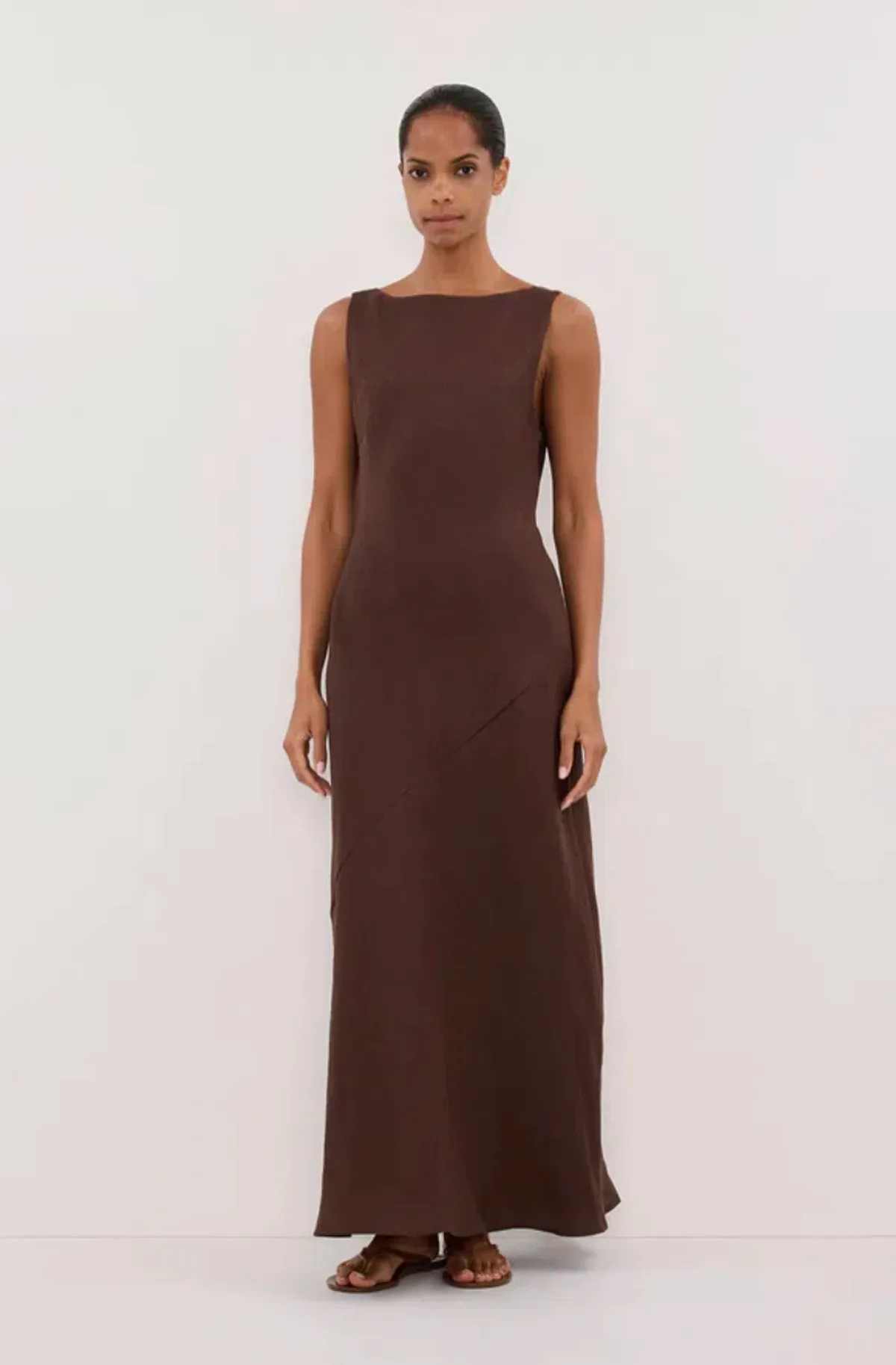Dissh Lacy Cocoa Linen Midi Dress - Image 1