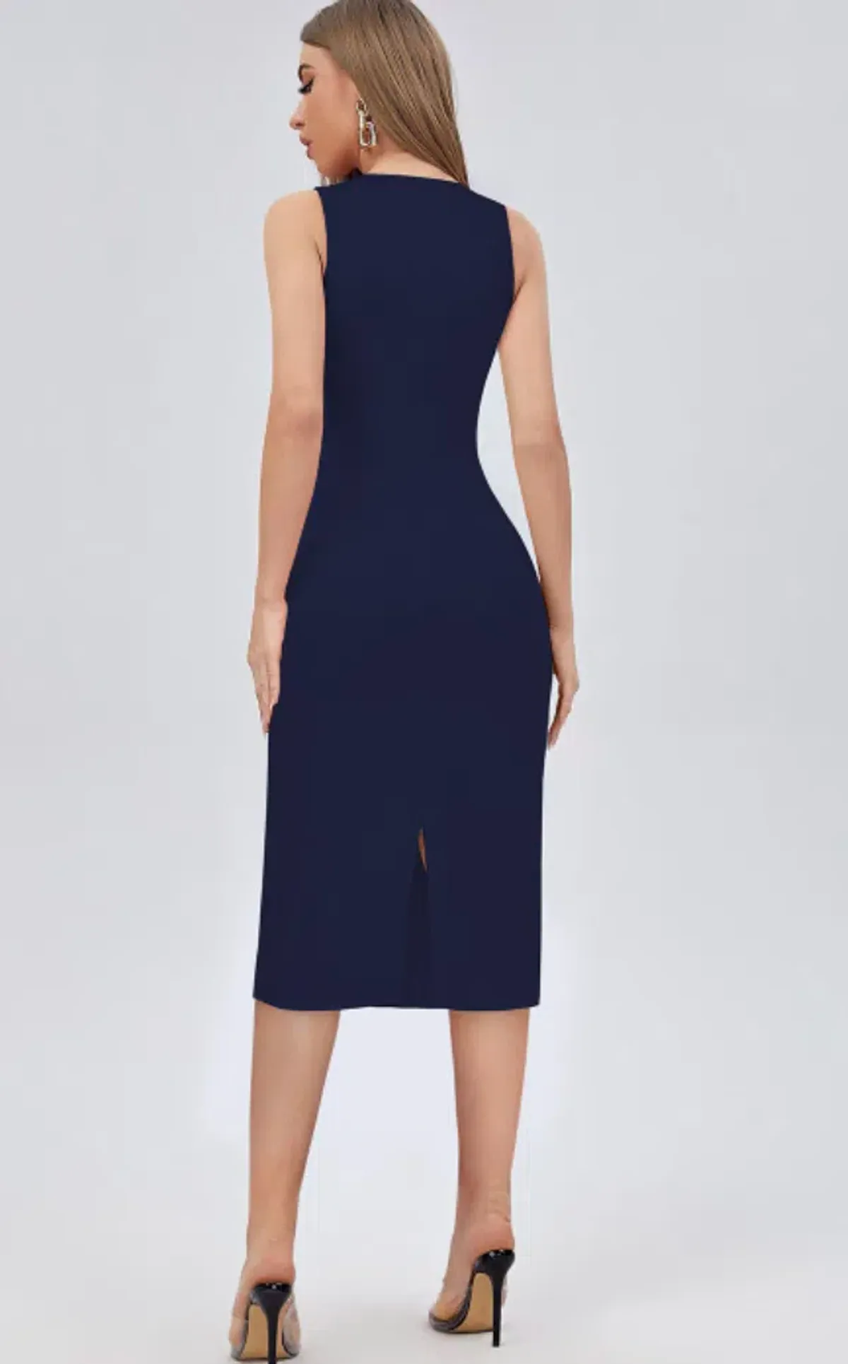 French Connection Vintage Navy Bodycon Midi Dress - Image 2