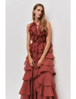 🤎 AJE Cleo Gown in Rust Brown - Size 16 - Ruffle Tiered Maxi Dress 🤎 for rent on The Volte - image 5