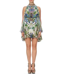 Camilla Neck Tie Short Dress Moon Garden Boho Print Camilla Size M  for rent on The Volte - image 4