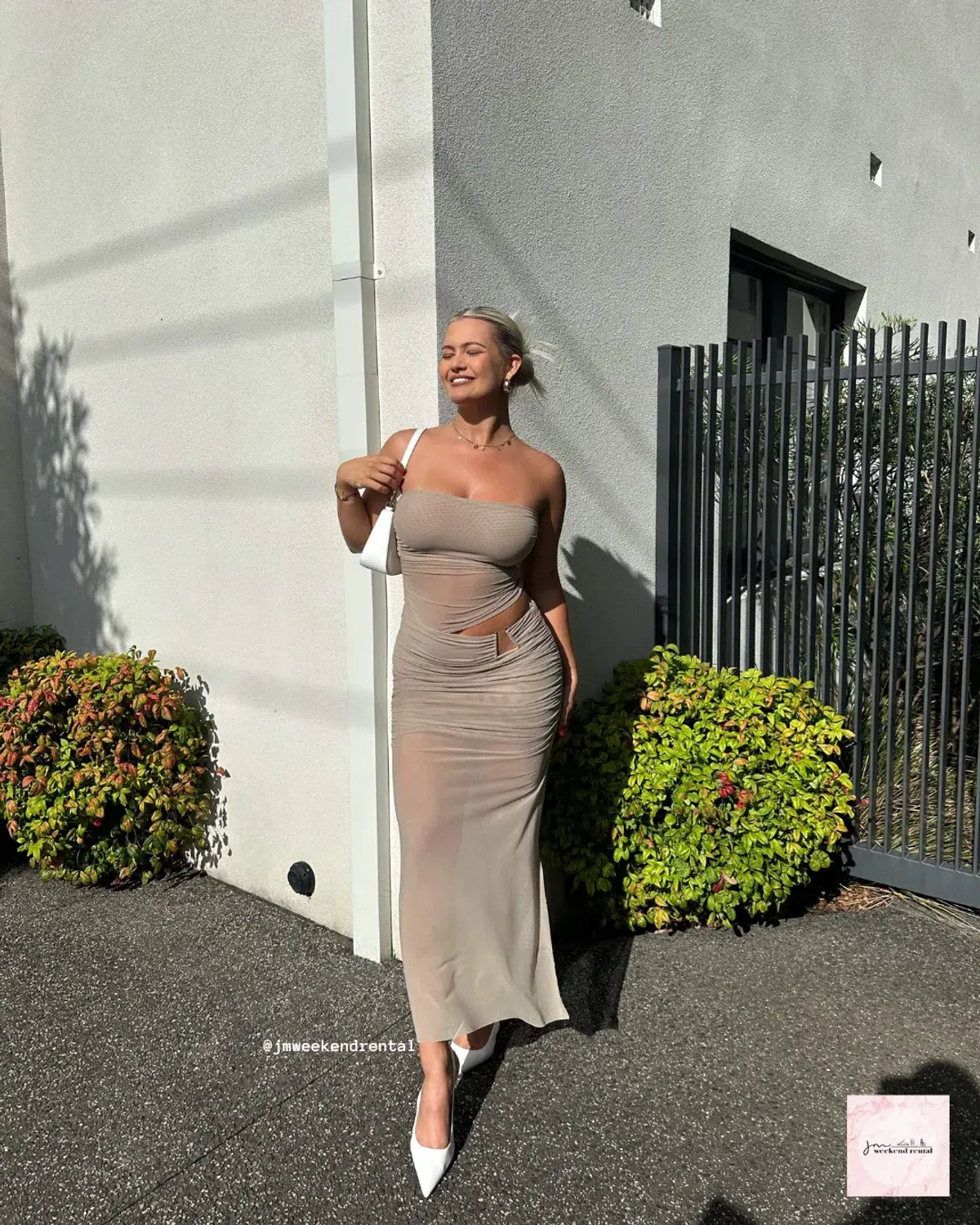 BEC + BRIDGE Iona Strapless Midi Dress – Taupe Size 8 - Image 3