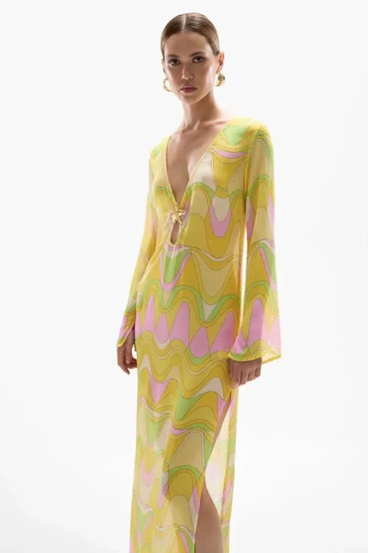Cin Cin Hotline Seastar Maxi Dress Wavy Gold size 8 (S) - Image 2