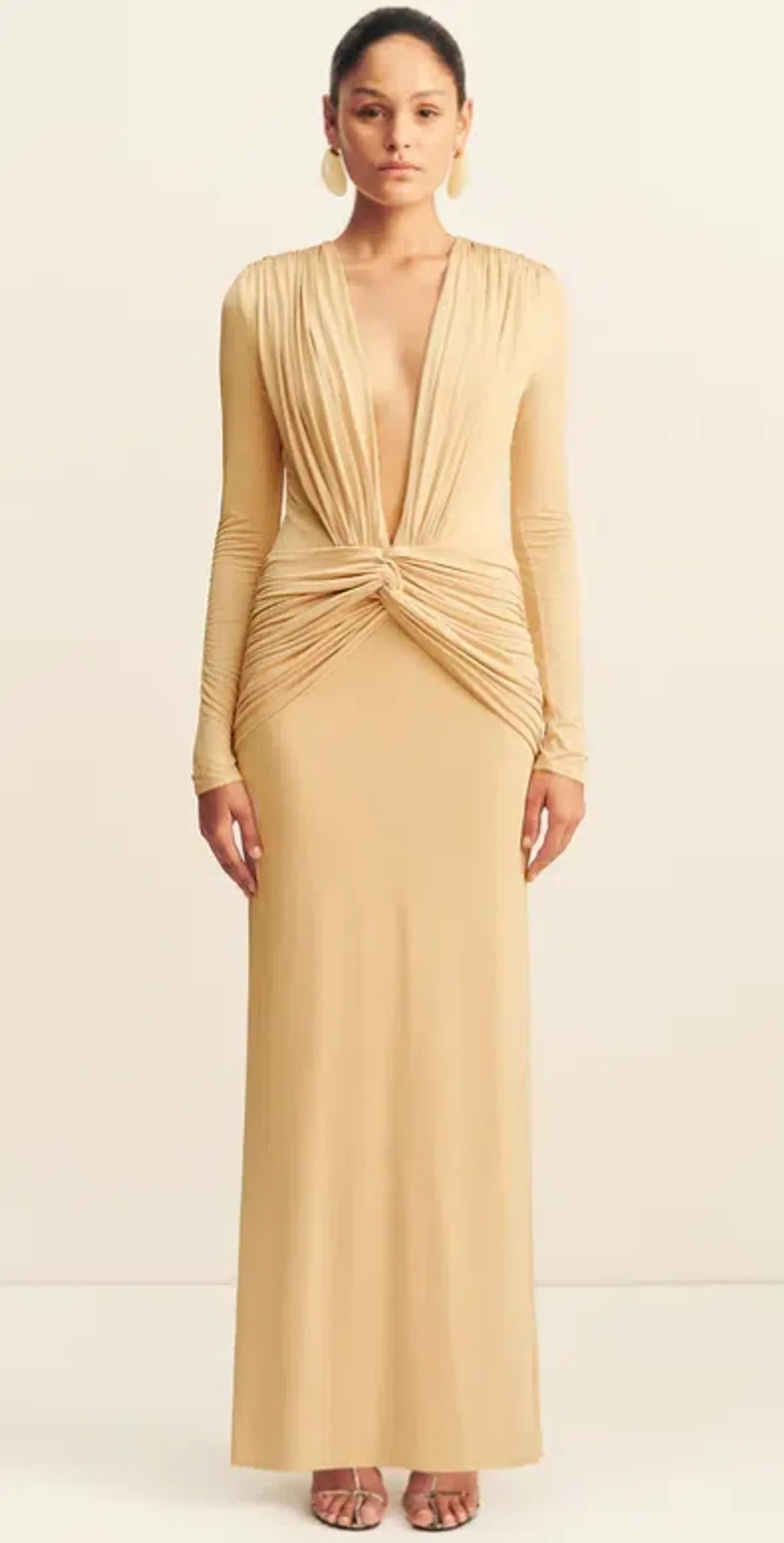 Shona Joy Miro slinky jersey long sleeve maxi dress - sand size S - Image 1