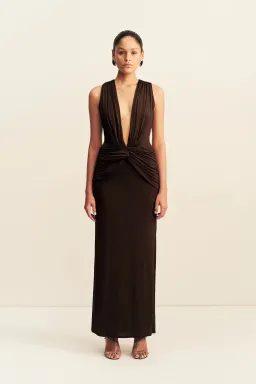 Miro slinky jersey plunged maxi dress | ristretto for rent on The Volte - image 2