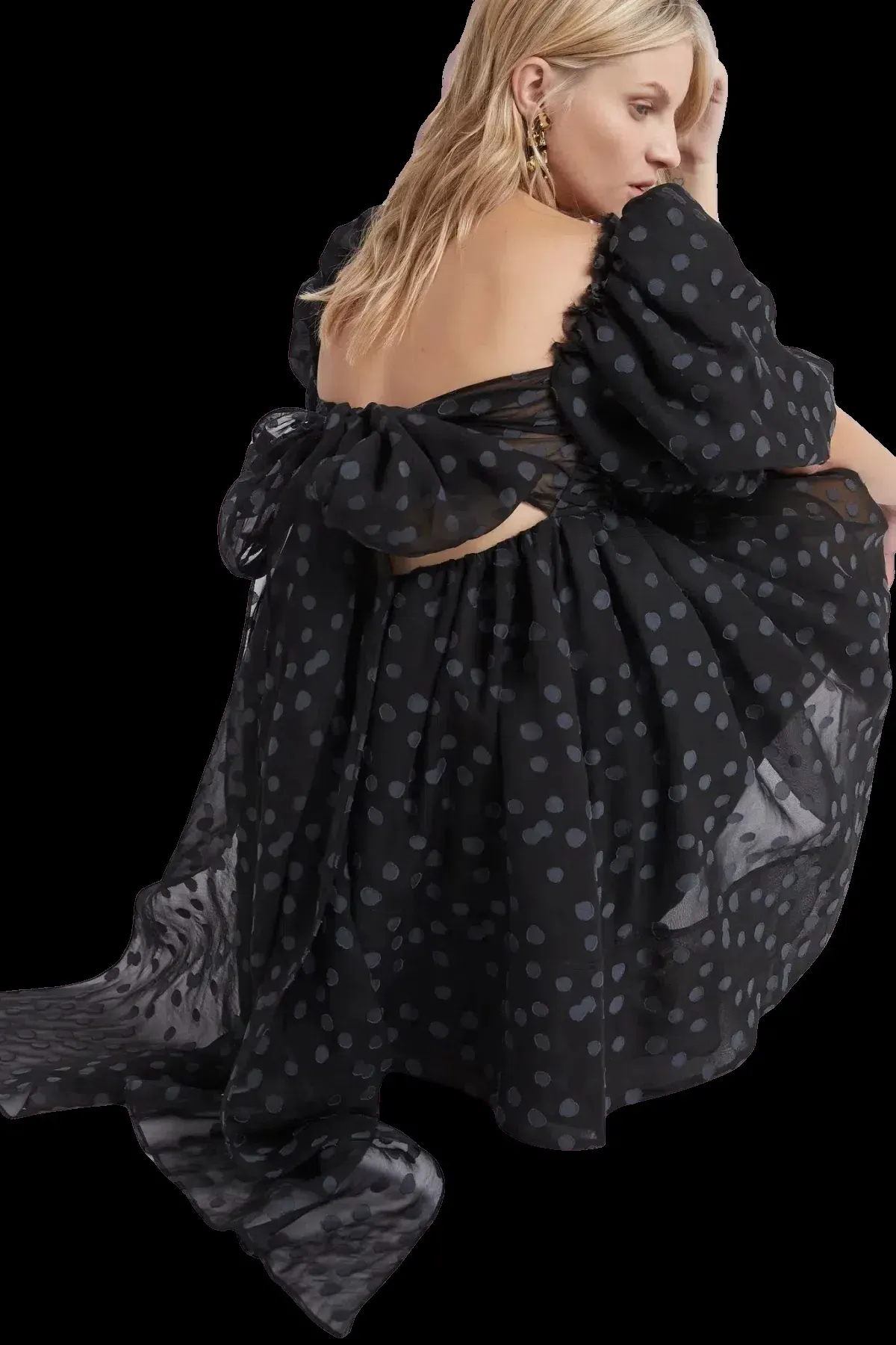 Aje La Piscine Puff Sleeve Bow Back Mini Dress Black Size 12 - Image 2