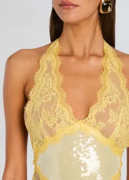 RETROFETE Vicky Sequin Lace Dress in yellow size XS (AU 6) for rent on The Volte - image 3