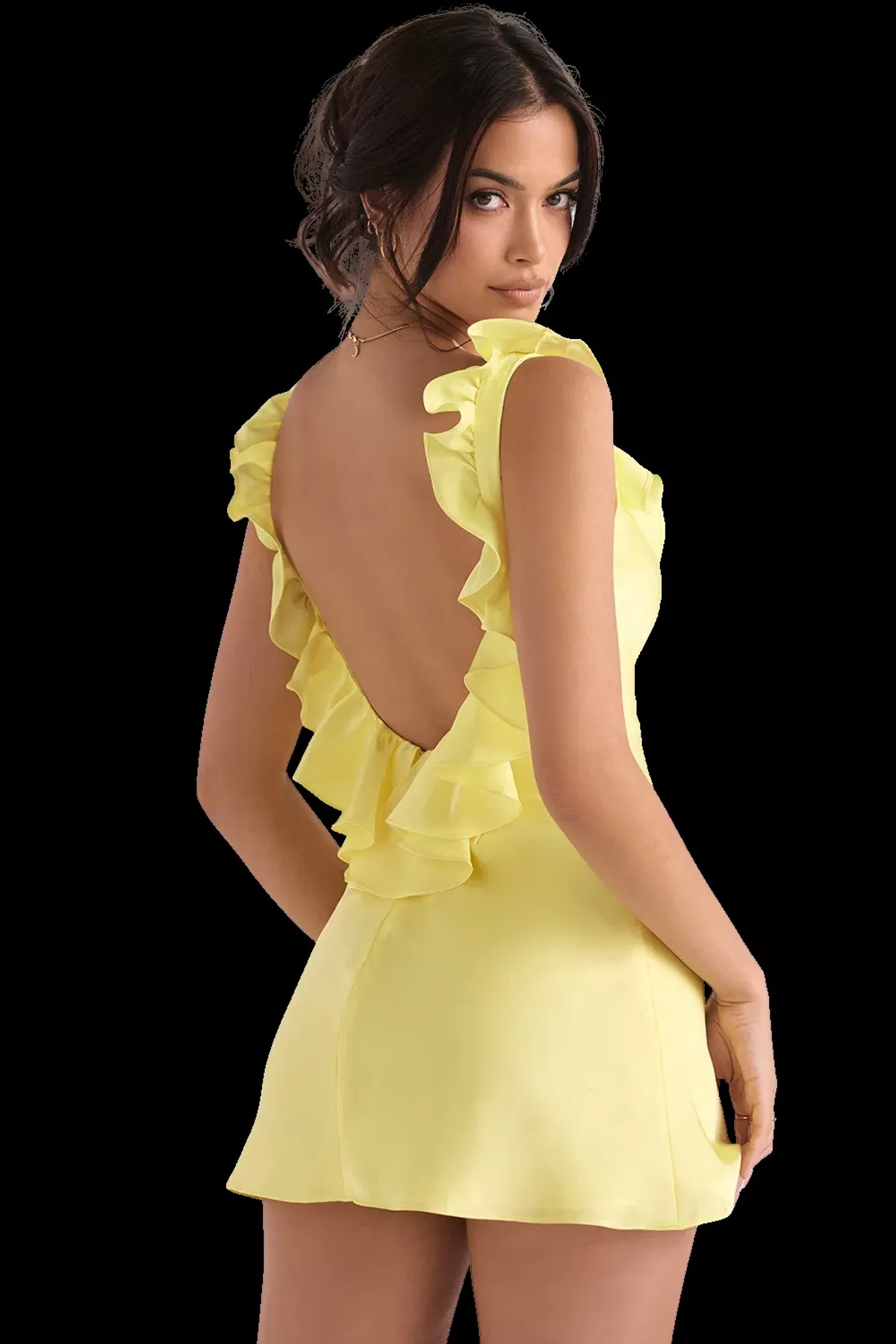 House Of CB Tink Buttercup Satin Ruffle Mini Dress Yellow Size L / AU 12-14 - Image 2