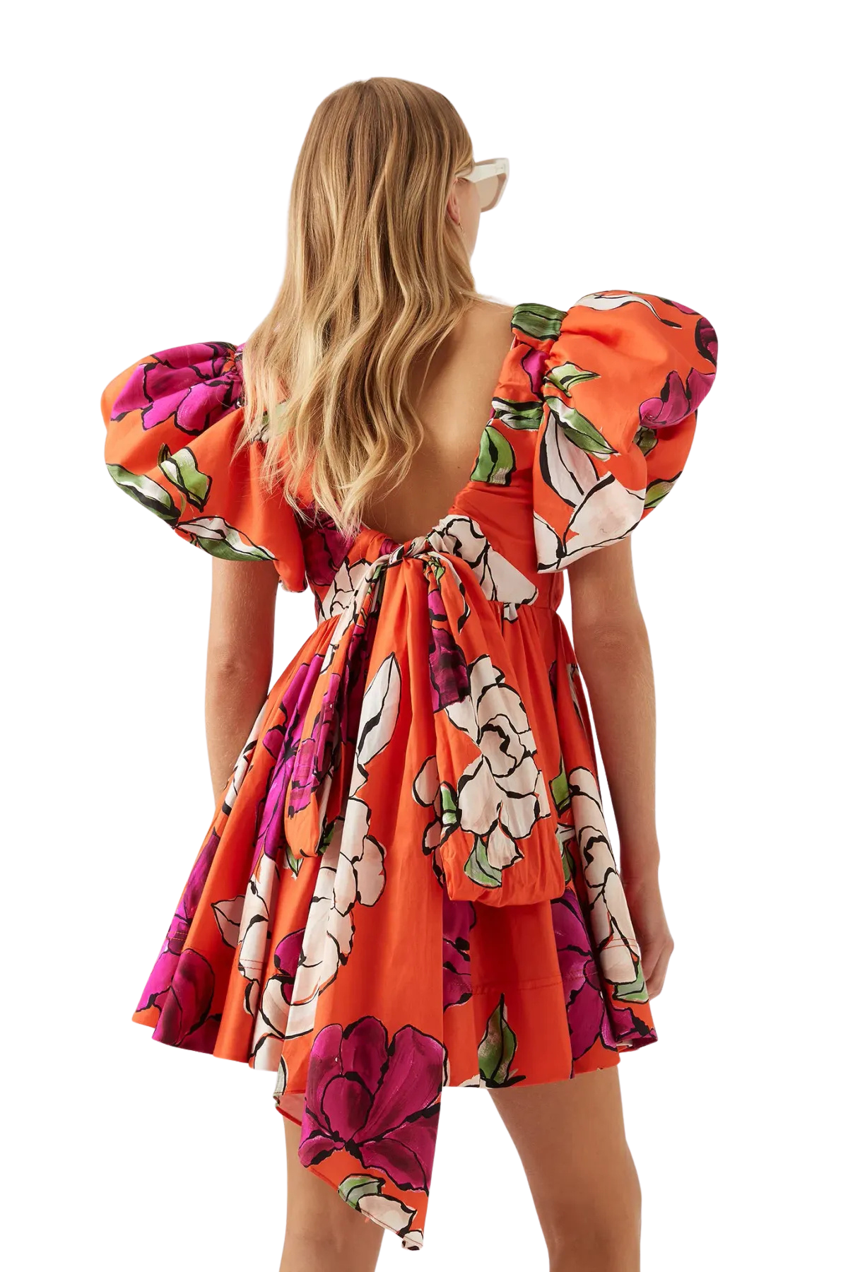 Aje Gretta Bow Back Mini Dress Floral Print & Orange Size 10 - Image 2