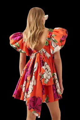 Aje Gretta Bow Back Mini Dress Floral Print & Orange Size 10 for rent on The Volte - image 2