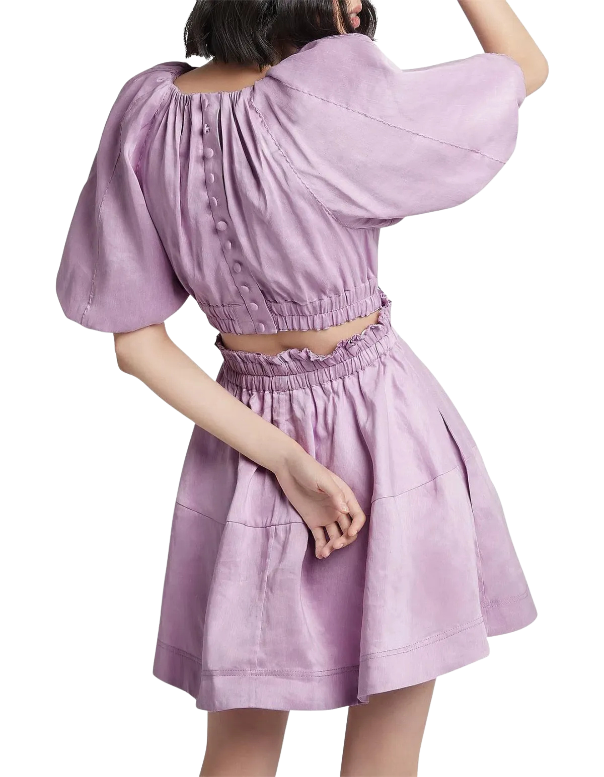 Aje Solitude Lilac Puff Sleeve Cut Out Mini Dress Purple Size 8 - Image 2