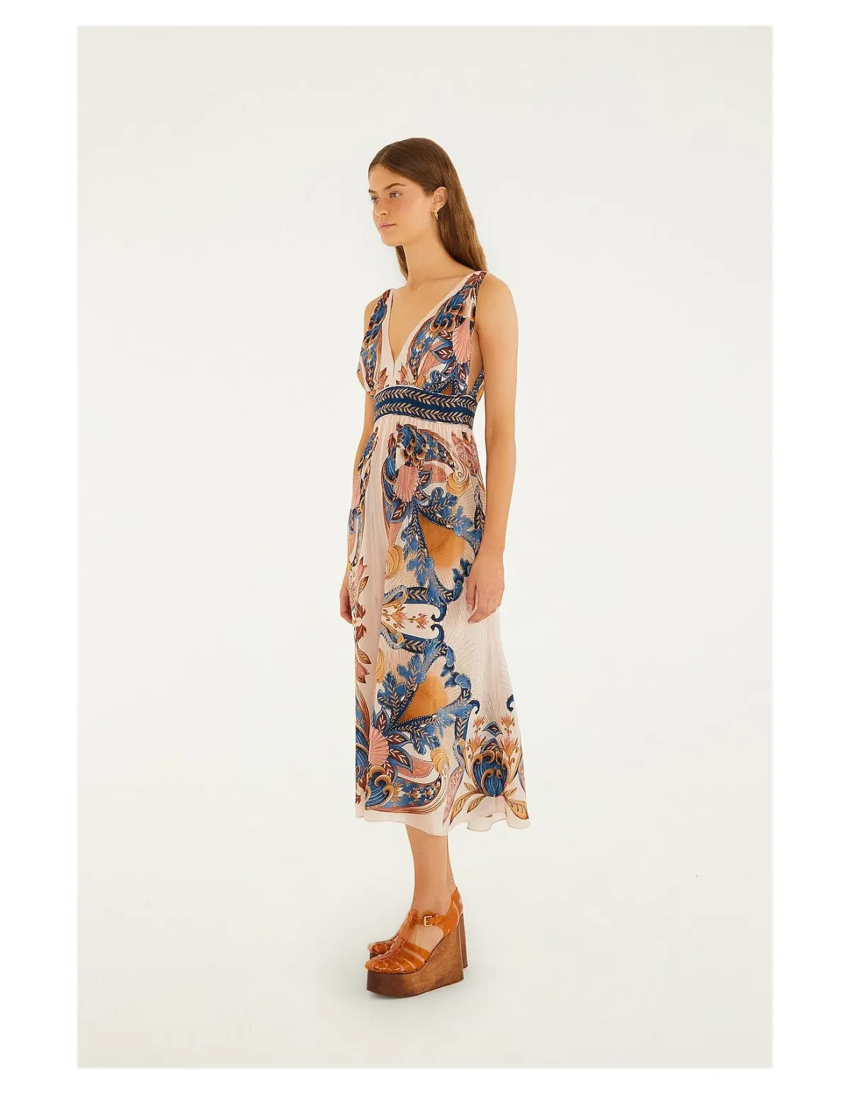 Farm Rio Garden Scarf Soft Pink Midi Dress Size L - Image 2