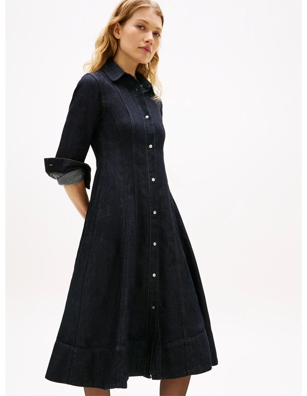 Tommy Hilfiger Denim Midi Shirt Dress Black Size 12 - Image 3