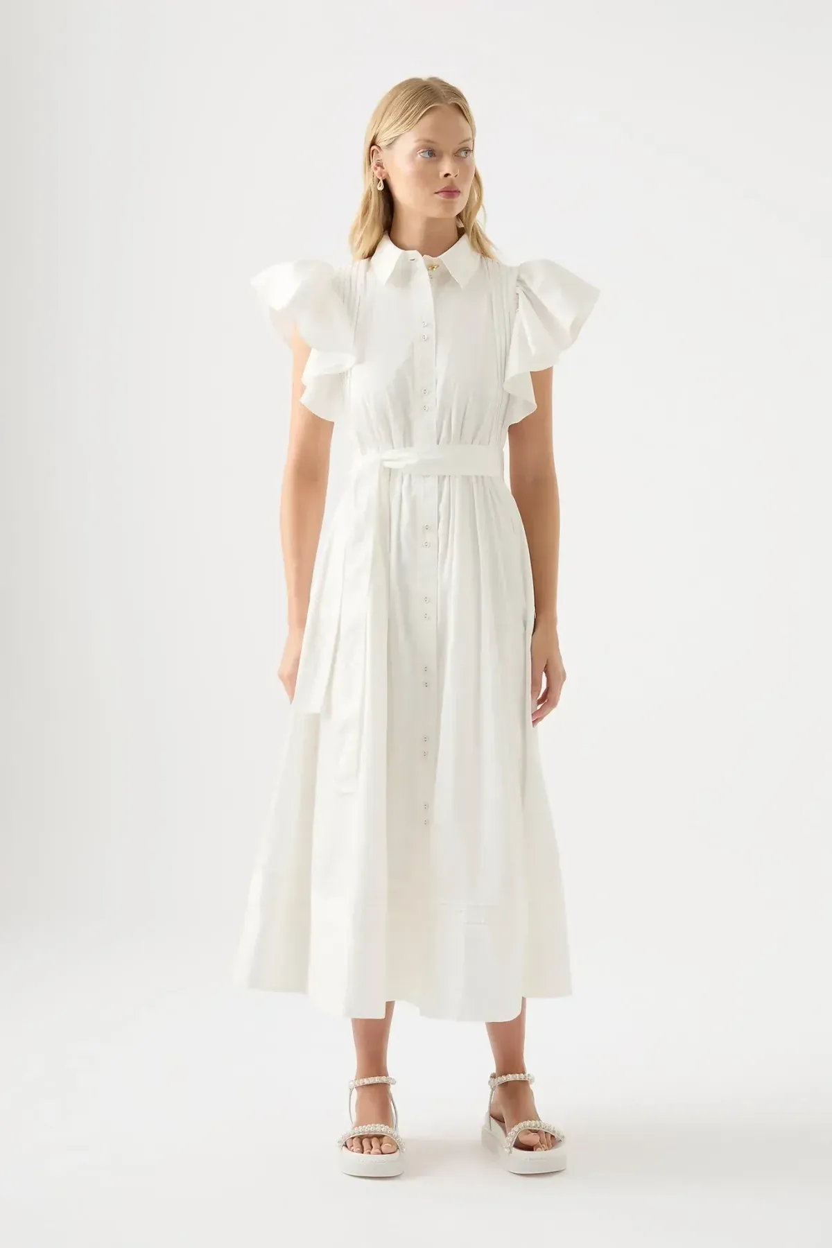 AJE Kindred Frill Midi Dress – Ivory | Size 12 - Image 1
