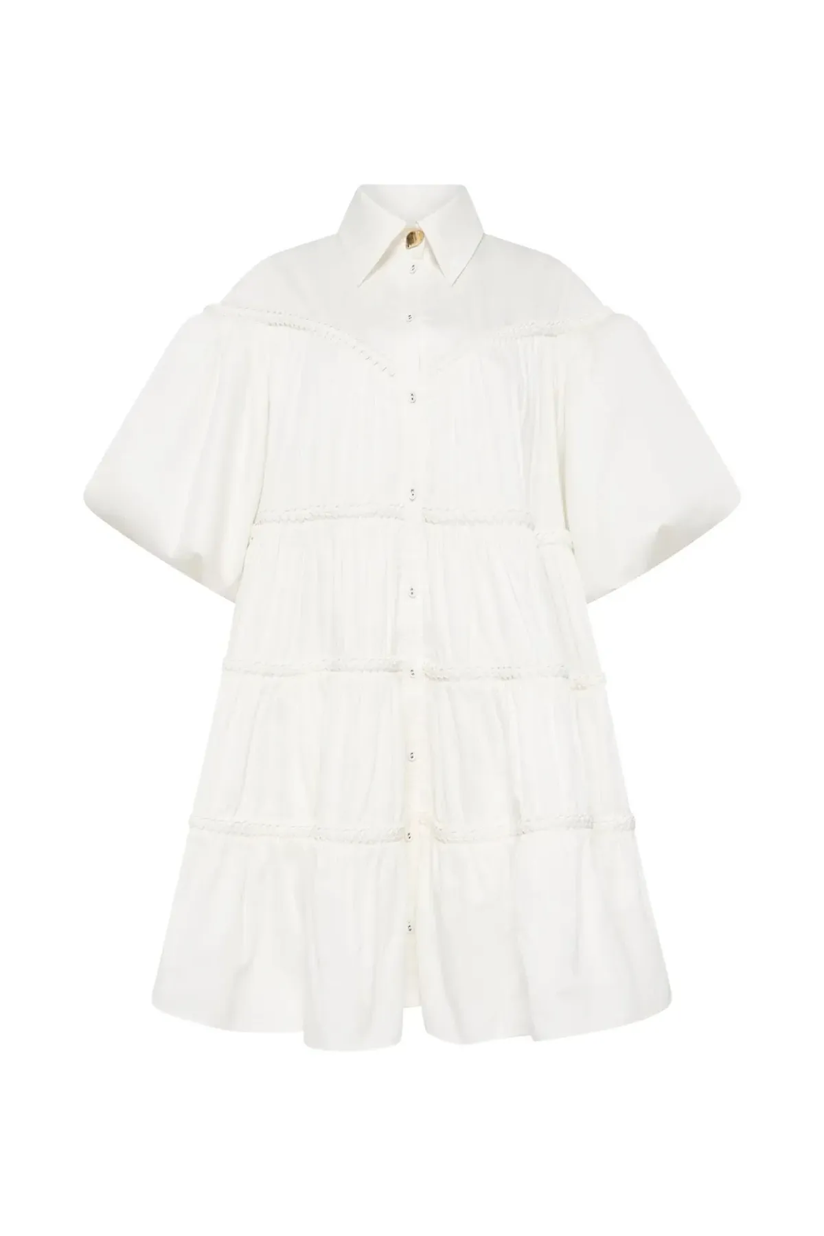 AJE Casabianca Puff Sleeve Shirt Smock Dress – Ivory | Size 12 - Image 1