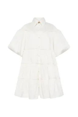 AJE Casabianca Puff Sleeve Shirt Smock Dress – Ivory | Size 12 for rent on The Volte - image 1