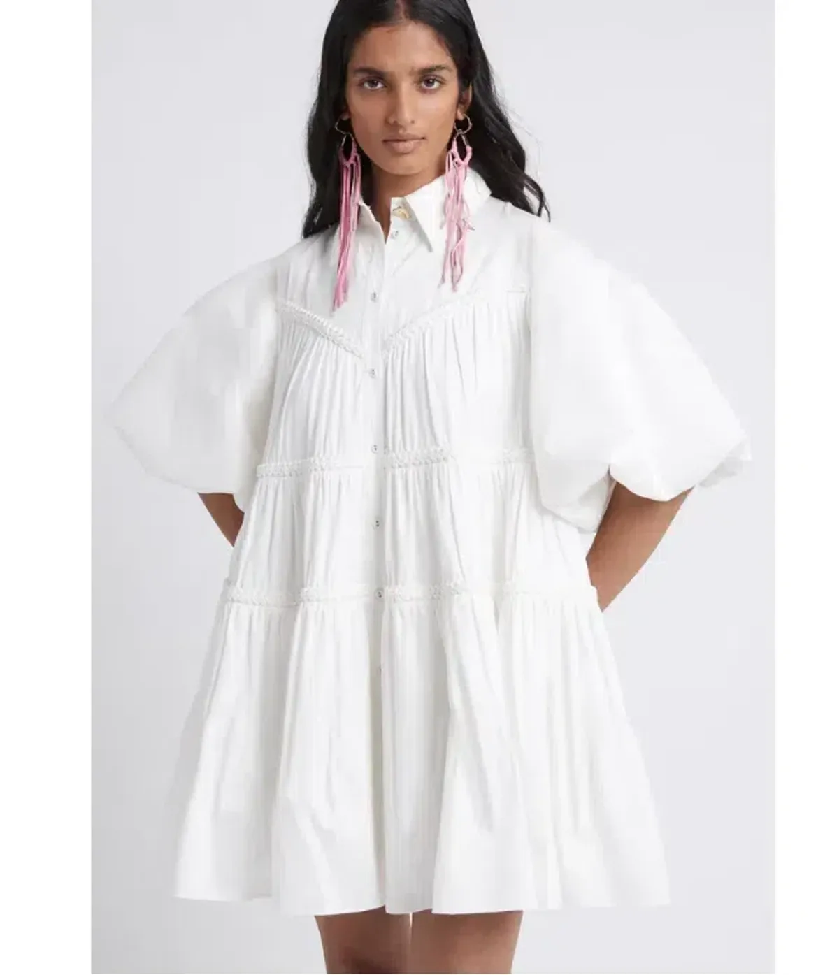 AJE Casabianca Puff Sleeve Shirt Smock Dress – Ivory | Size 12 - Image 3