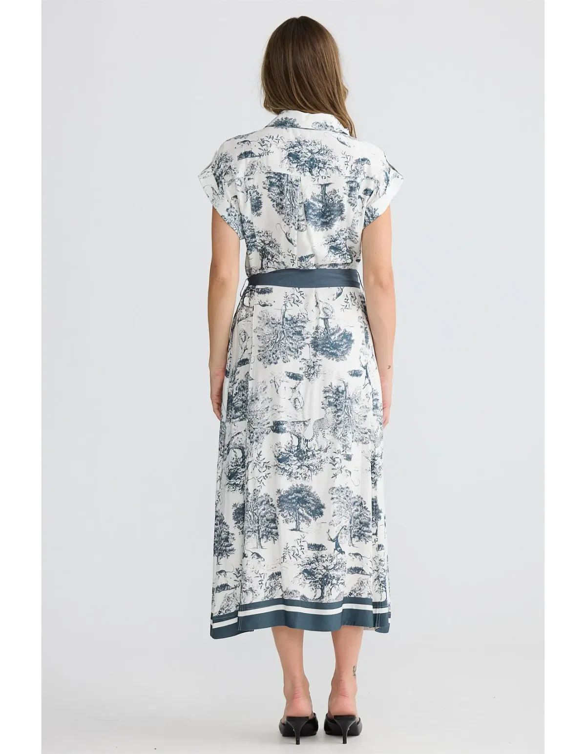Brave + True Portia Slate Toile Belted Midi Dress M - Image 4