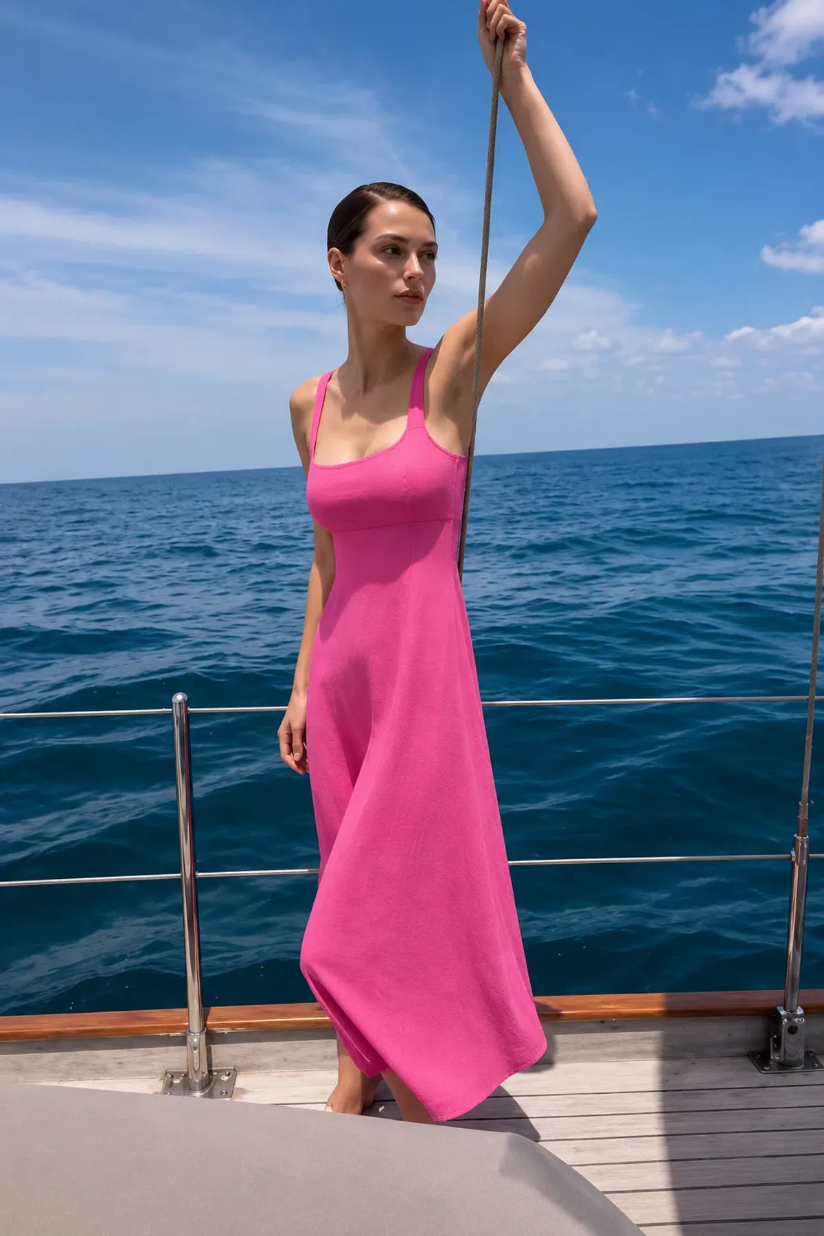 Scanlan Theodore Crepe Knit Square Neck Midi Dress Pink Size M - Image 1