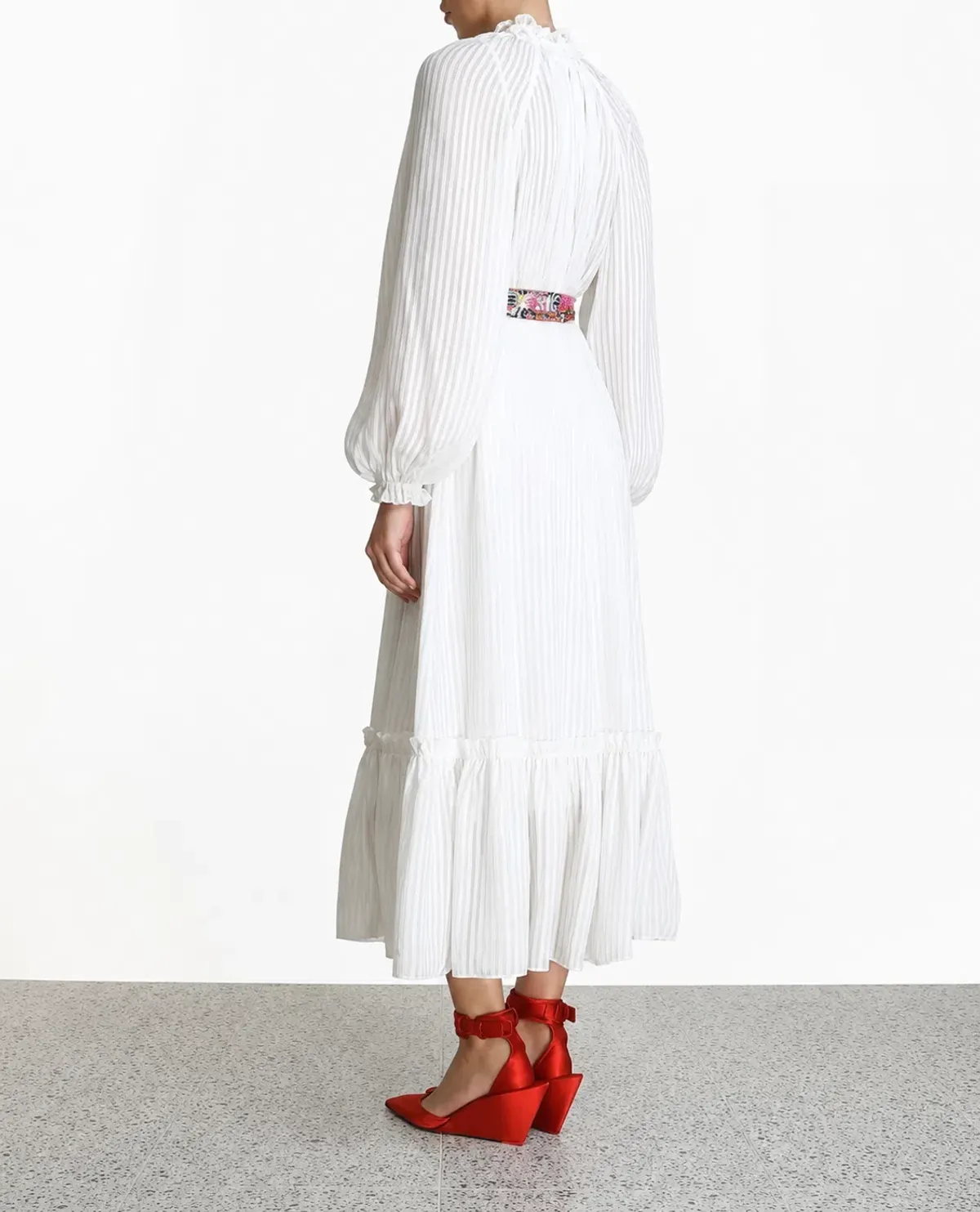 Zimmermann Wavelength Postcard Scarf Tie White Midi Swing Dress Size 1 AU 10  - Image 2