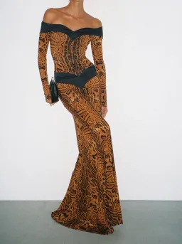 Ance Gria Octavia Long Sleeve Gown - Leopard Size M  for rent on The Volte - image 1
