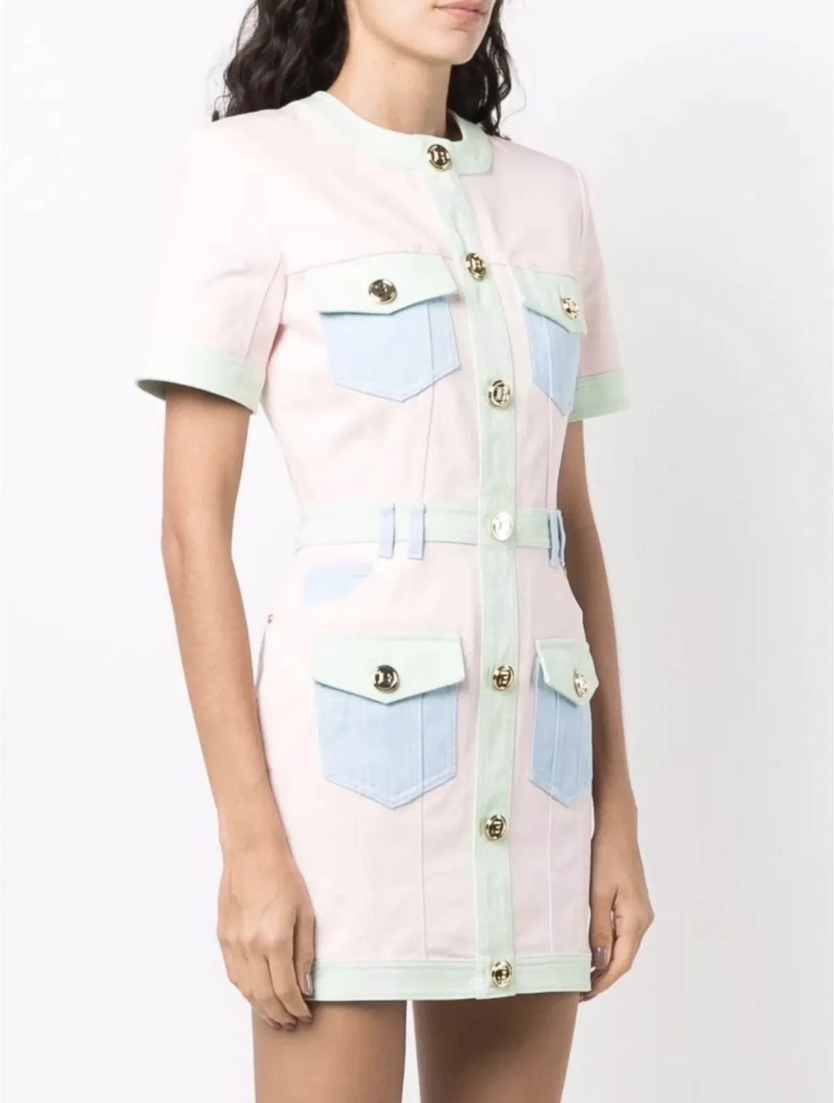 Balmain multi-panel short sleeve dress (pink denim) size 36 - Image 6