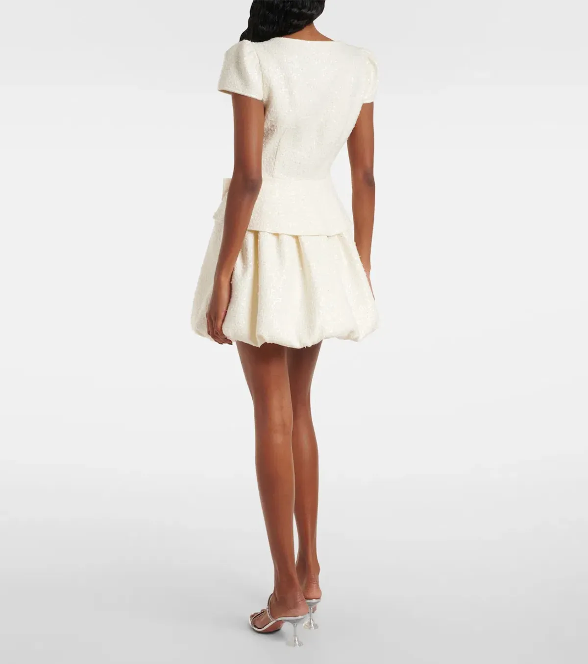 Self Portrait bow-detail sequined boucle mini dress- size 8 - Image 2