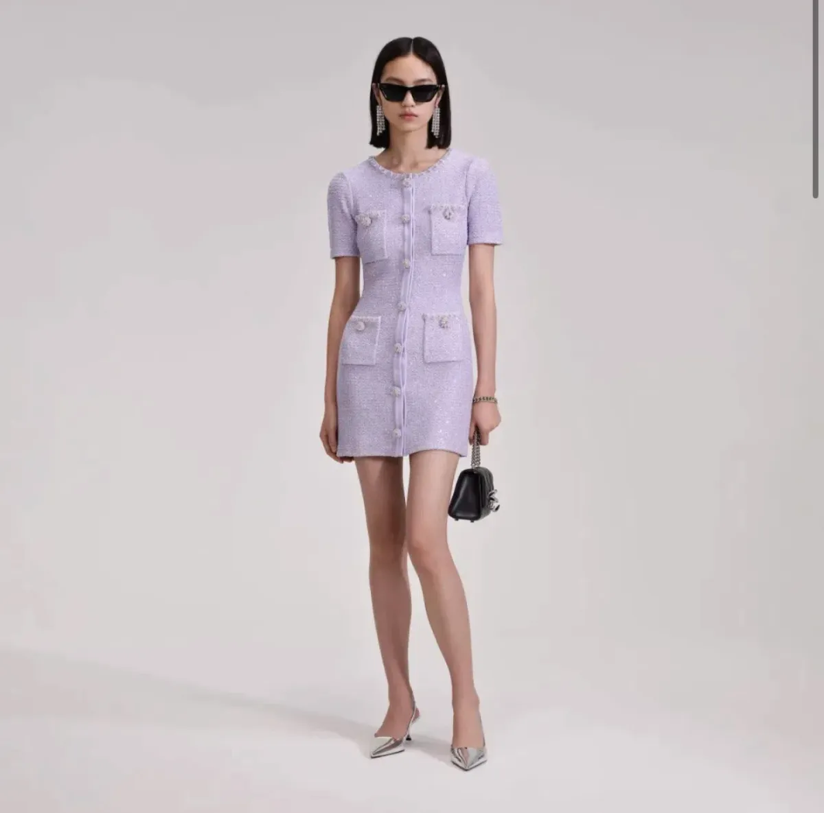 SELF PORTRAIT EMBELLISHED TWEED MINI DRESS LILAC SIZE AU 8 - Image 1